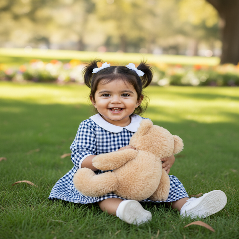 Toddler Girls Check Dress with Flowers