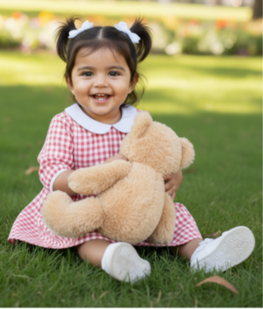 Toddler Girls Check Dress with Flowers