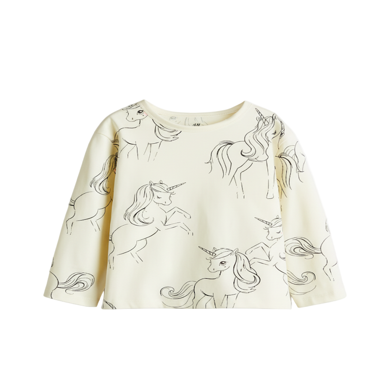 Girl's Sketch-Style Unicorn Print Long-Sleeve Top
