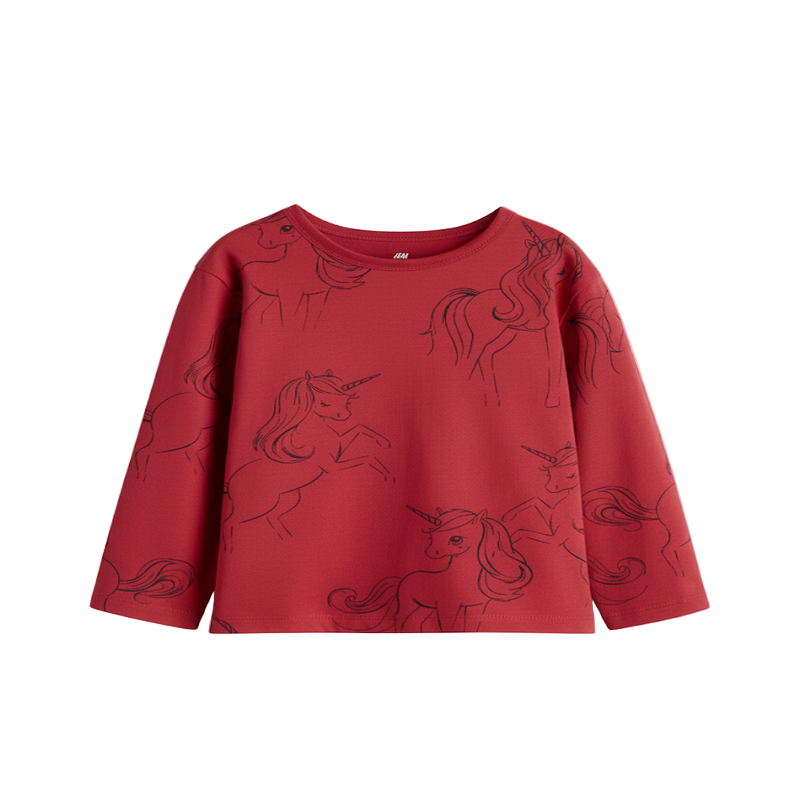 Girl's Sketch-Style Unicorn Print Long-Sleeve Top