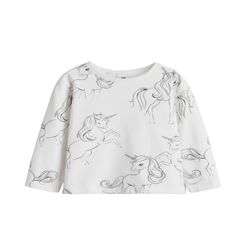 Girl's Sketch-Style Unicorn Print Long-Sleeve Top
