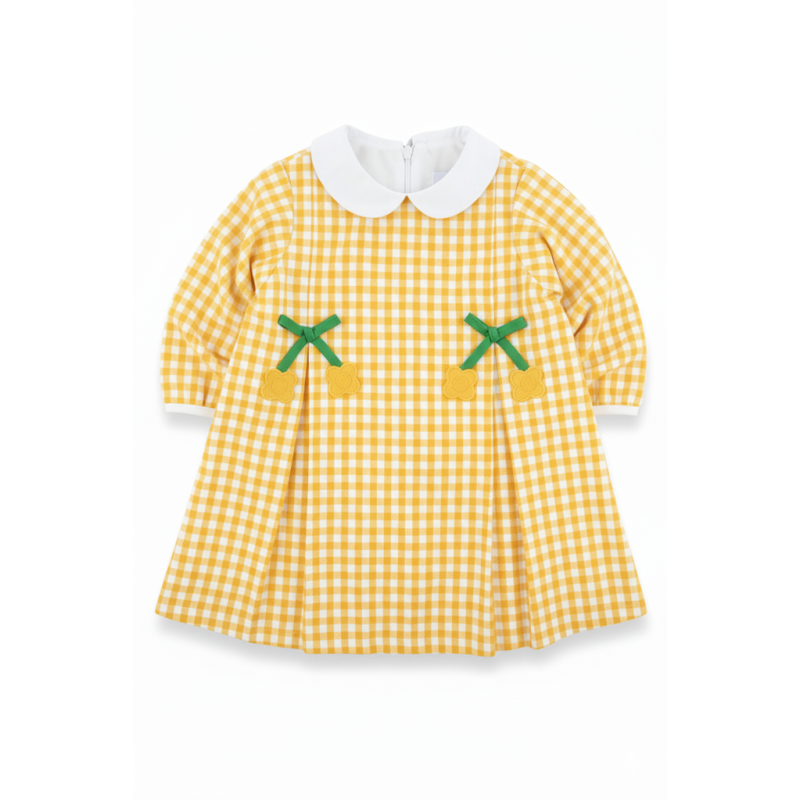 Toddler Girls Check Dress with Flowers