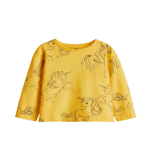 Girl's Sketch-Style Unicorn Print Long-Sleeve Top